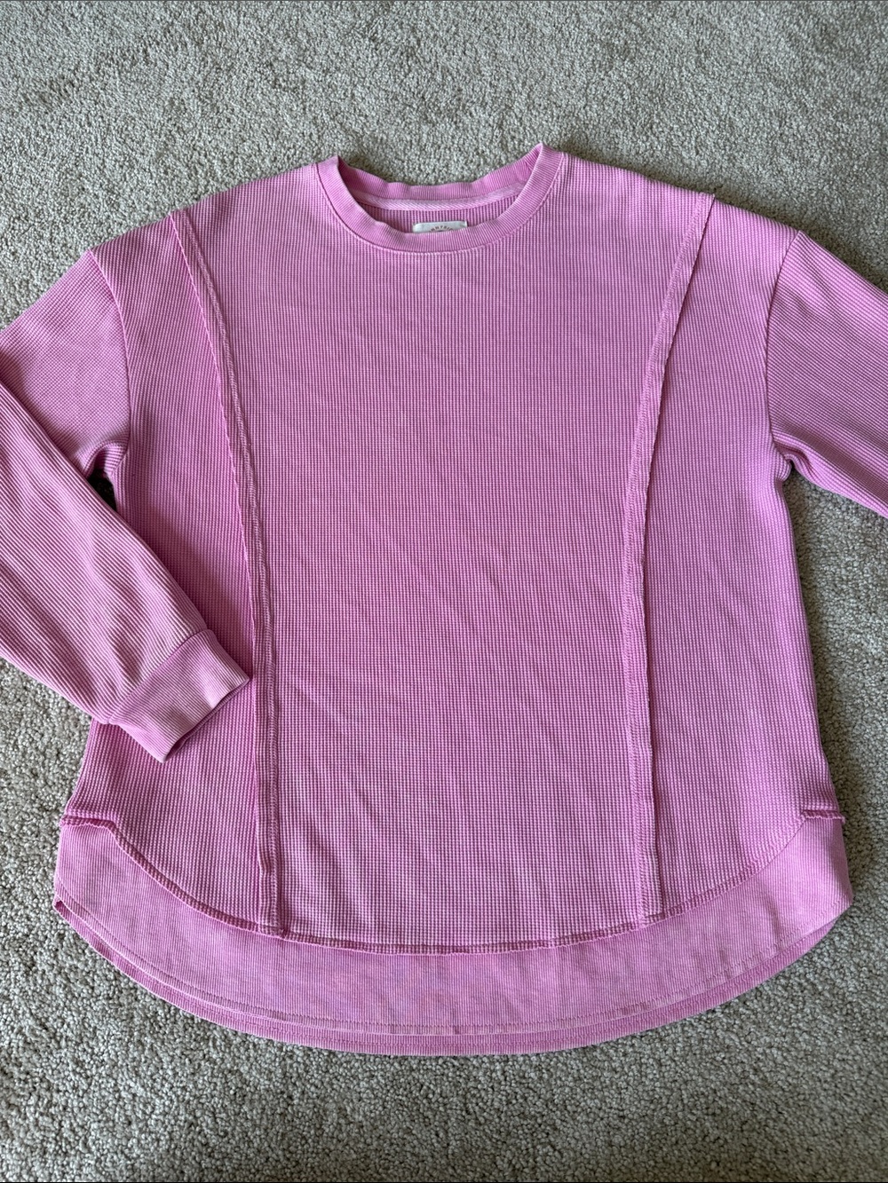 Sunnyside by Sundry Pink Waffle Knit Crewneck Sweatshirt